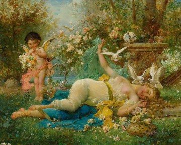 花の天使とヌードのハンス・ザツカの古典的な花 Oil Paintings